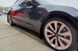 Tesla Model 3 Mud Flap Kit - Rally Armor - UR Series with Red Logo - Black - `17-`23